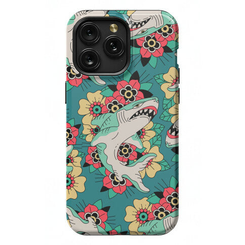 Floral Shark Traditional Tattoo Phone Case