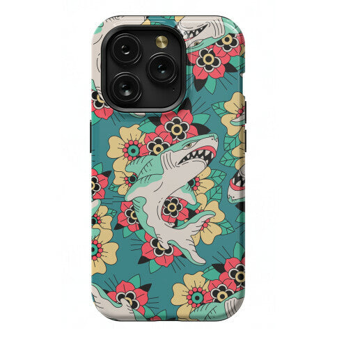 Floral Shark Traditional Tattoo Phone Case