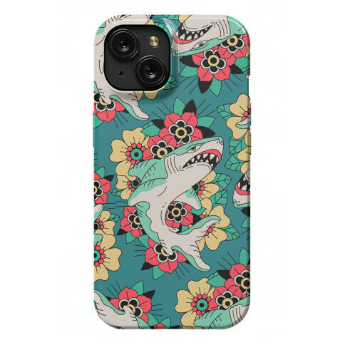 Floral Shark Traditional Tattoo Phone Case