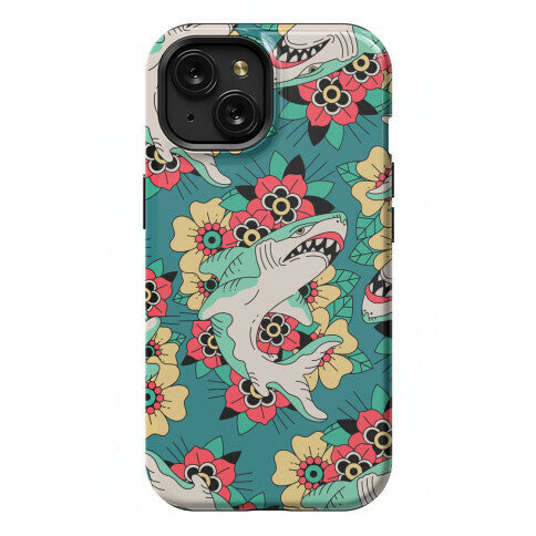 Floral Shark Traditional Tattoo Phone Case
