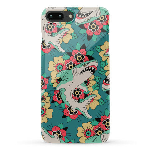 Floral Shark Traditional Tattoo Phone Case