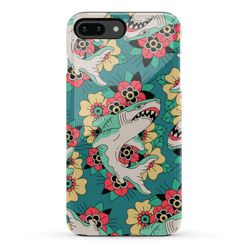 Floral Shark Traditional Tattoo Phone Case