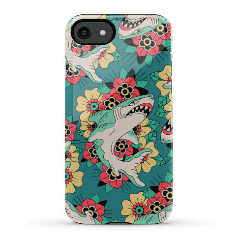 Floral Shark Traditional Tattoo Phone Case