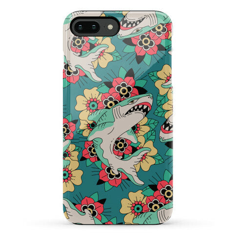 Floral Shark Traditional Tattoo Phone Case