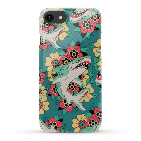 Floral Shark Traditional Tattoo Phone Case