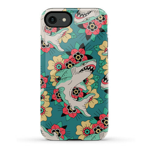 Floral Shark Traditional Tattoo Phone Case