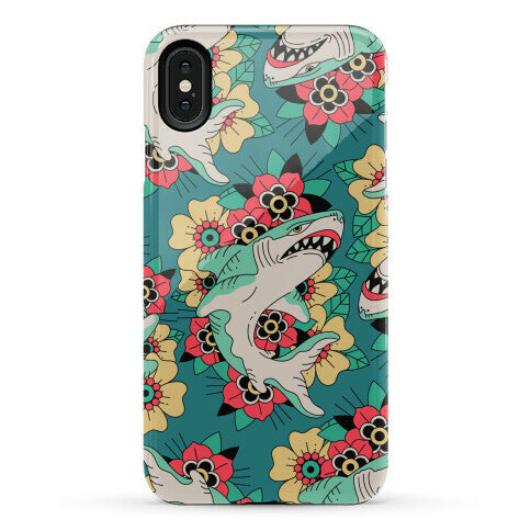 Floral Shark Traditional Tattoo Phone Case