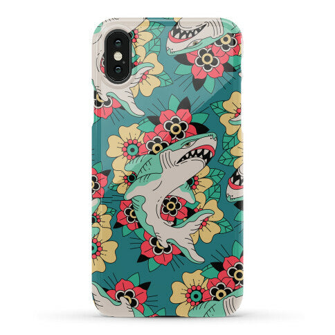 Floral Shark Traditional Tattoo Phone Case