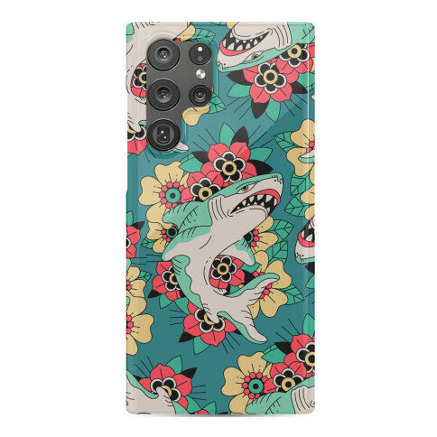Floral Shark Traditional Tattoo Phone Case