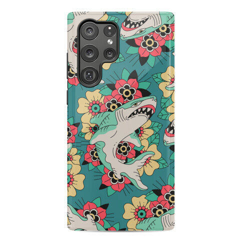 Floral Shark Traditional Tattoo Phone Case