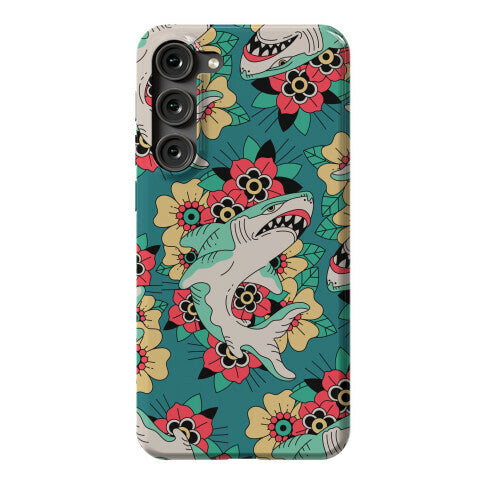 Floral Shark Traditional Tattoo Phone Case