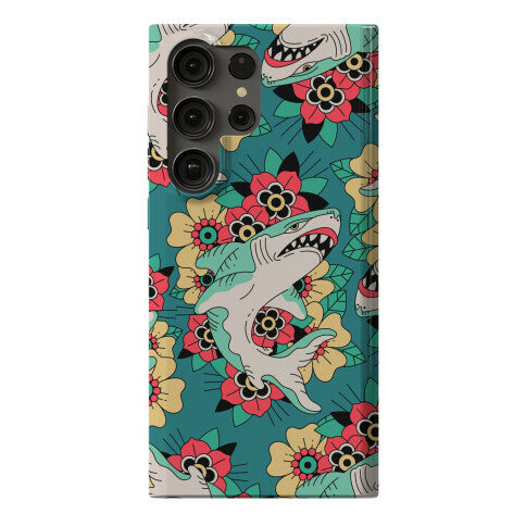 Floral Shark Traditional Tattoo Phone Case