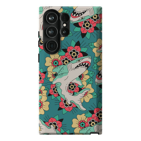 Floral Shark Traditional Tattoo Phone Case
