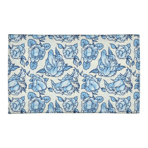 Floral Penis Pattern Blue Welcome Mat