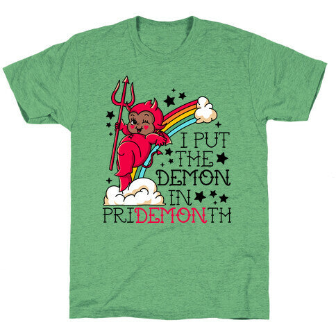 Black Kewpie Devil I Put the DEMON In Pride Month Unisex Triblend Tee