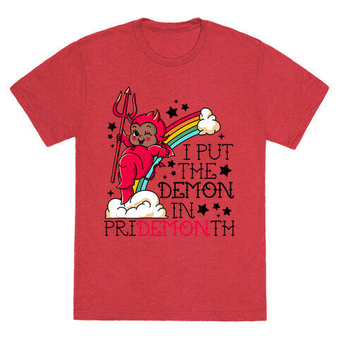 Black Kewpie Devil I Put the DEMON In Pride Month Unisex Triblend Tee