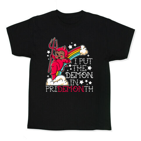 Black Kewpie Devil I Put the DEMON In Pride Month Kids Tee