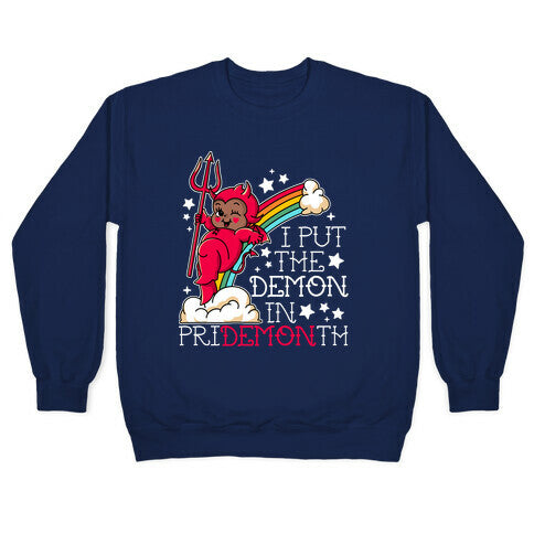 Black Kewpie Devil I Put the DEMON In Pride Month Crewneck Sweatshirt