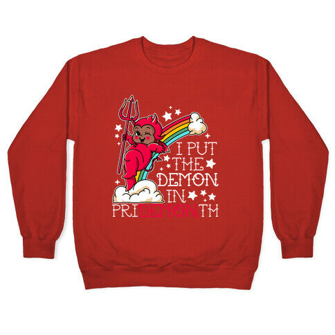 Black Kewpie Devil I Put the DEMON In Pride Month Crewneck Sweatshirt