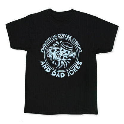 Running on Coffee, Fishing, and Dad Jokes Kids Tee