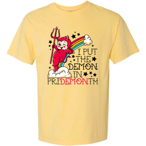 White Kewpie Devil I Put the DEMON In Pride Month Comfort Colors Heavyweight Tee