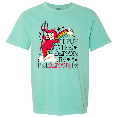 White Kewpie Devil I Put the DEMON In Pride Month Comfort Colors Heavyweight Tee