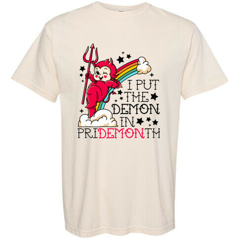 White Kewpie Devil I Put the DEMON In Pride Month Comfort Colors Heavyweight Tee