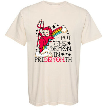 White Kewpie Devil I Put the DEMON In Pride Month Comfort Colors Heavyweight Tee