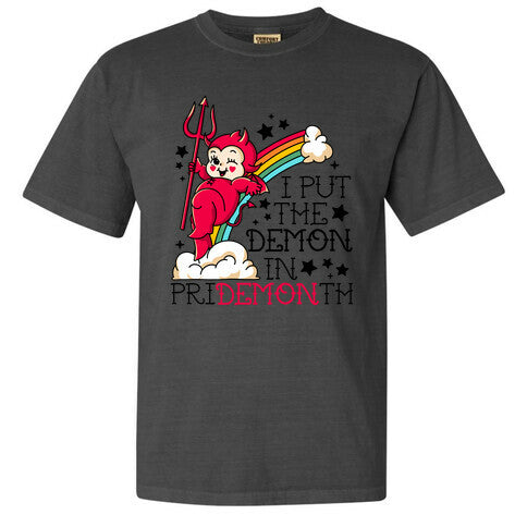 White Kewpie Devil I Put the DEMON In Pride Month Comfort Colors Heavyweight Tee