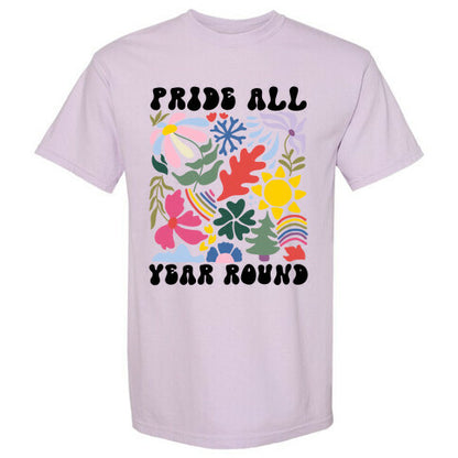 Pride All Year Round Abstract Florals Comfort Colors Heavyweight Tee