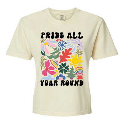 Pride All Year Round Abstract Florals Women's Comfort Colors Heavyweight Boxy Tee