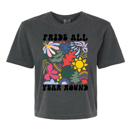 Pride All Year Round Abstract Florals Women's Comfort Colors Heavyweight Boxy Tee