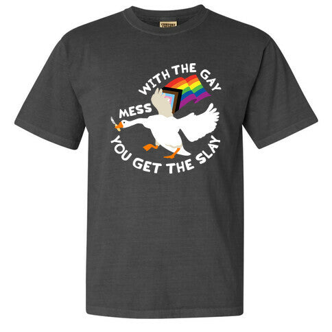 Mess With The Gay You Get The Slay Goose Comfort Colors Heavyweight Tee