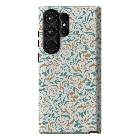 Filigree Flowers and Skulls Pattern Phone Case