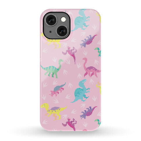 Cute Pastel Pixel Dinosaur Pattern Phone Case