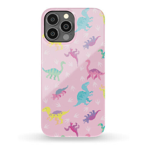 Cute Pastel Pixel Dinosaur Pattern Phone Case