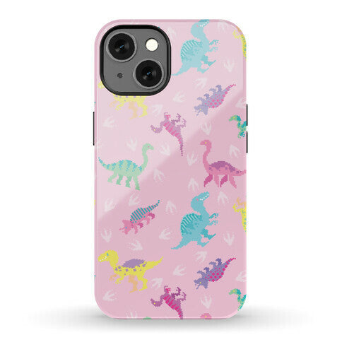 Cute Pastel Pixel Dinosaur Pattern Phone Case