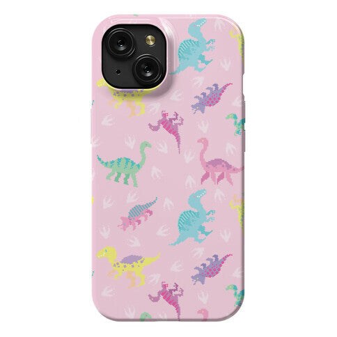 Cute Pastel Pixel Dinosaur Pattern Phone Case