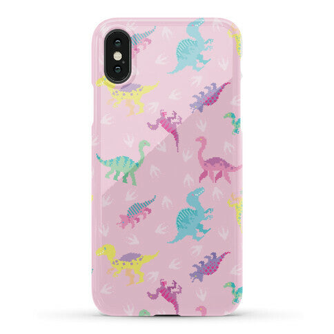 Cute Pastel Pixel Dinosaur Pattern Phone Case