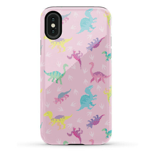 Cute Pastel Pixel Dinosaur Pattern Phone Case