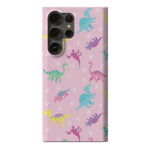 Cute Pastel Pixel Dinosaur Pattern Phone Case