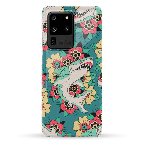 Floral Shark Traditional Tattoo Phone Case
