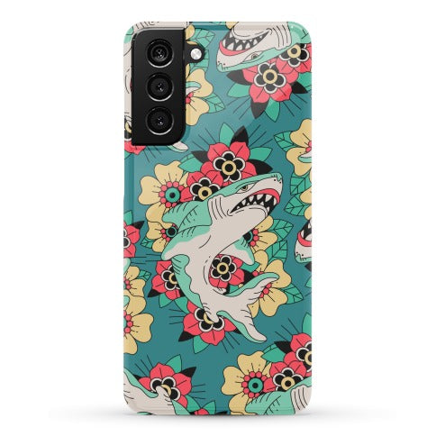 Floral Shark Traditional Tattoo Phone Case