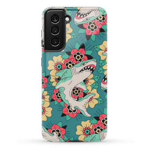 Floral Shark Traditional Tattoo Phone Case