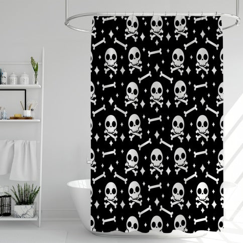Cute Skull N' Bones Pattern (Black) Shower Curtain