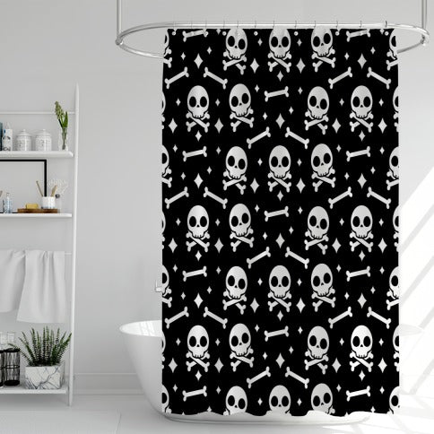 Cute Skull N' Bones Pattern (Black) Shower Curtain