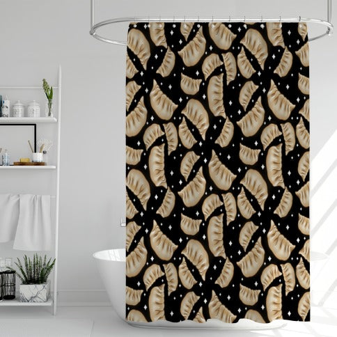 Dumplings Pattern Black Shower Curtain