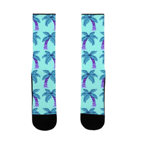 8-Bit Vaporwave Palm Trees Pattern Socks