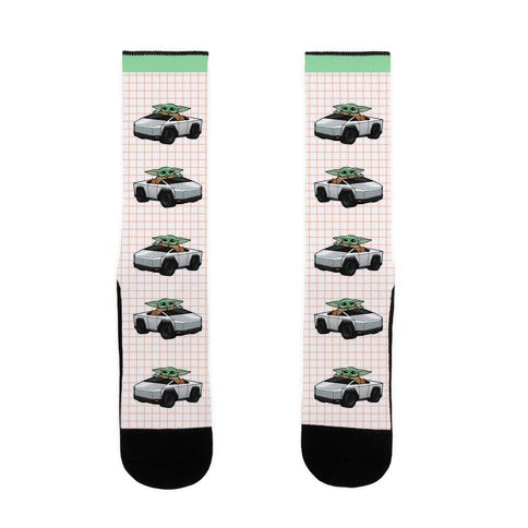 Baby Yoda in a Cyber Truck Socks