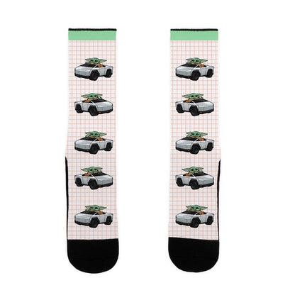 Baby Yoda in a Cyber Truck Socks
